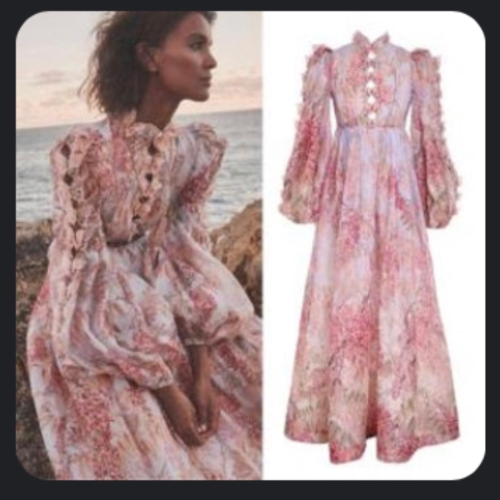 NWOT $1,950 Zimmermann Wild Botanica Butterfly Floral Silk Linen Gown Maxi Dress